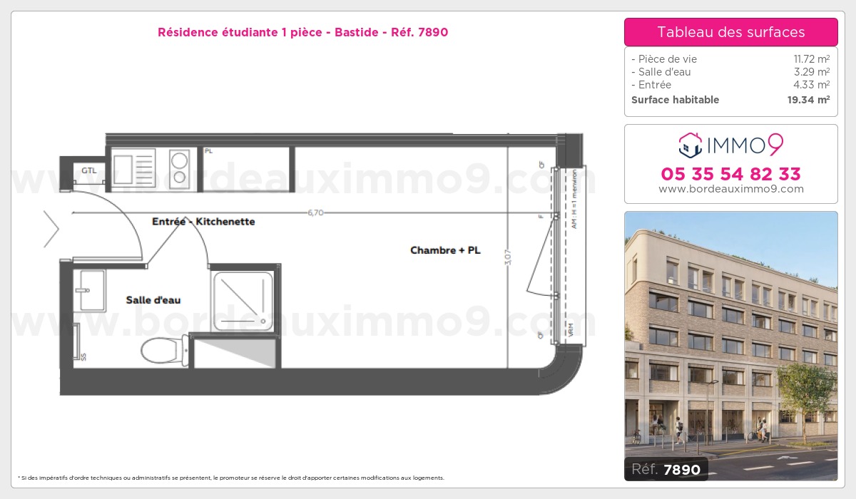 Plan et surfaces, Programme neuf Bordeaux : Bastide Référence n° 7890