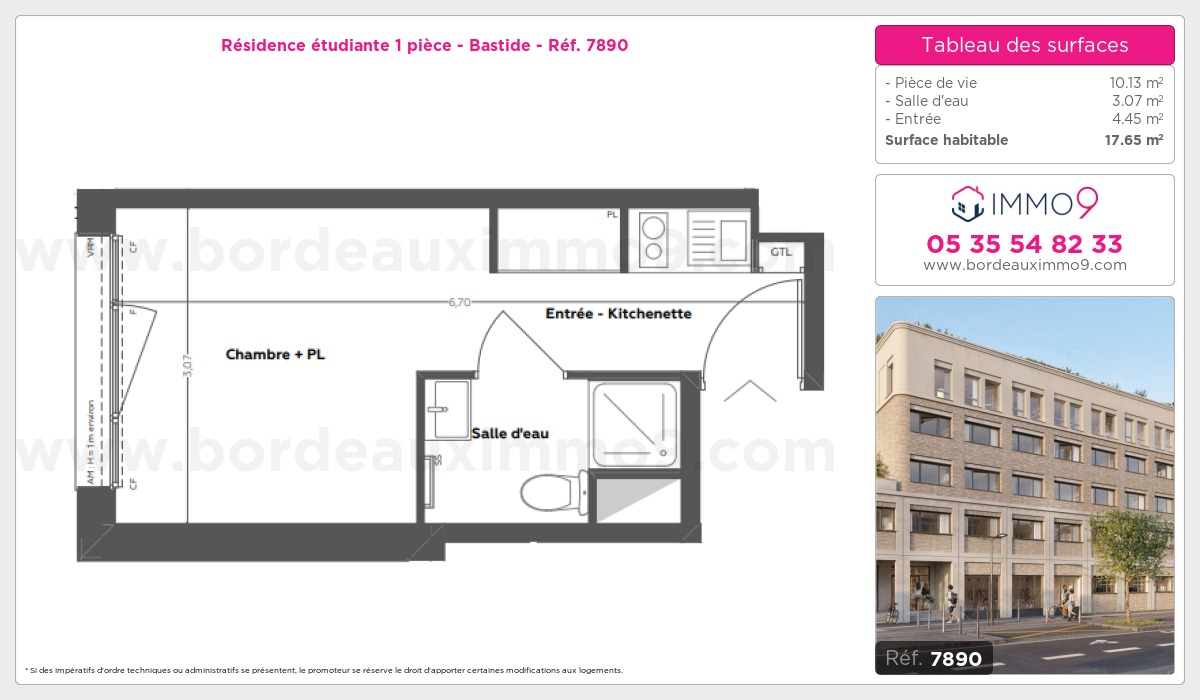 Plan et surfaces, Programme neuf Bordeaux : Bastide Référence n° 7890