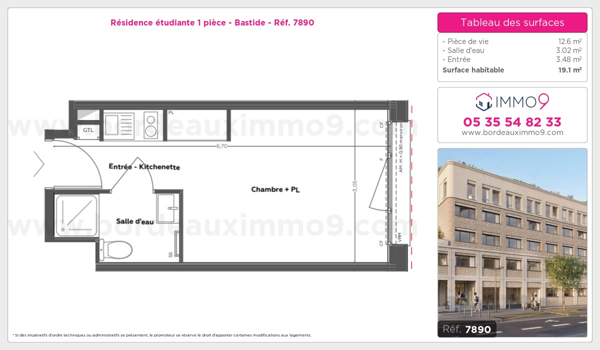 Plan et surfaces, Programme neuf Bordeaux : Bastide Référence n° 7890