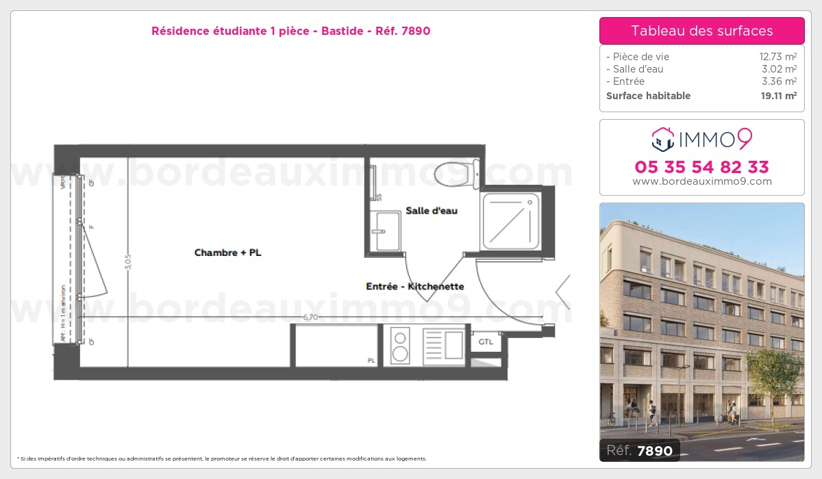 Plan et surfaces, Programme neuf Bordeaux : Bastide Référence n° 7890