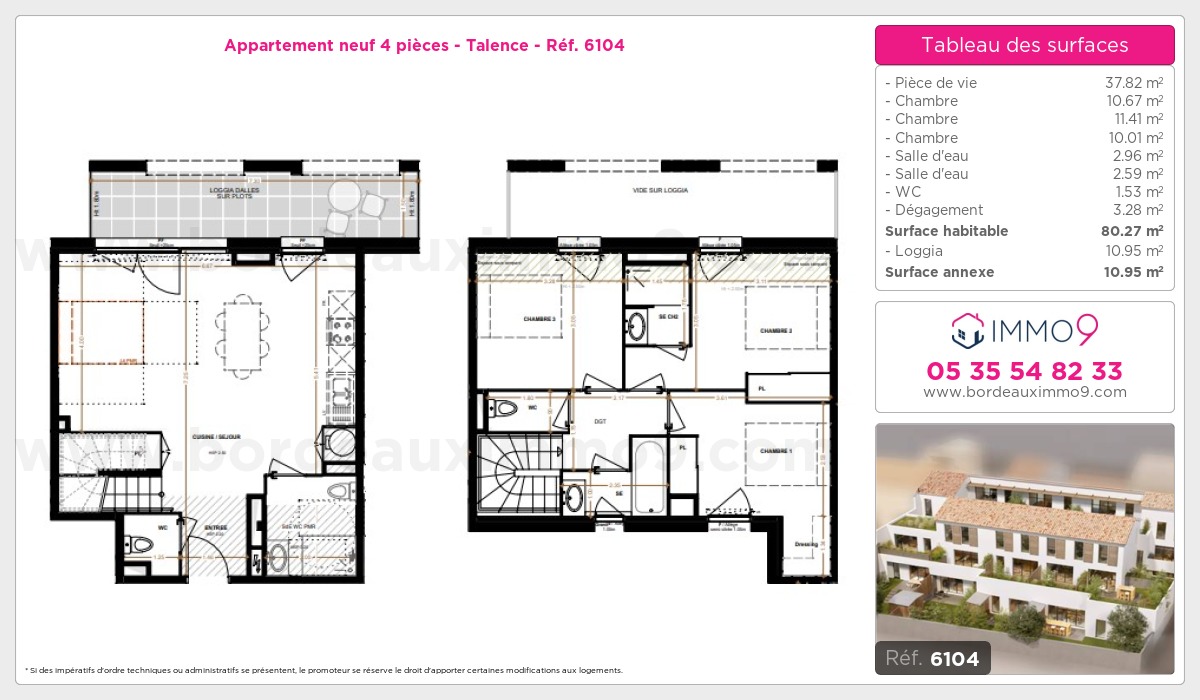 Plan et surfaces, Programme neuf Talence Référence n° 6104