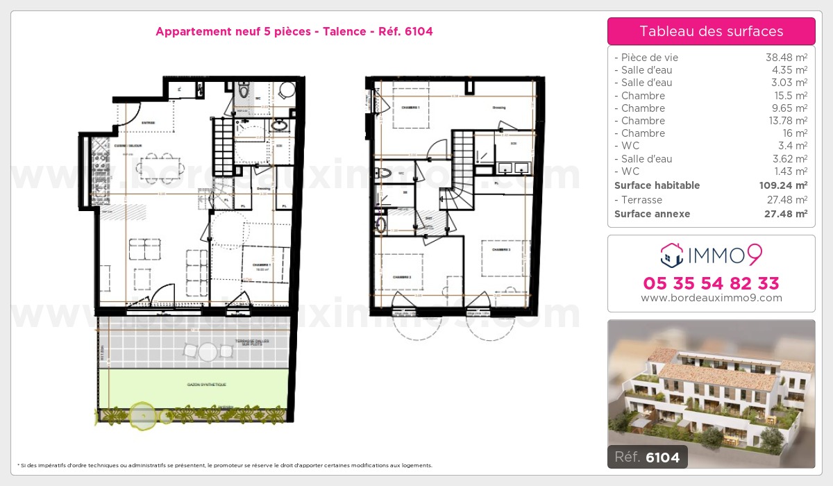 Plan et surfaces, Programme neuf Talence Référence n° 6104