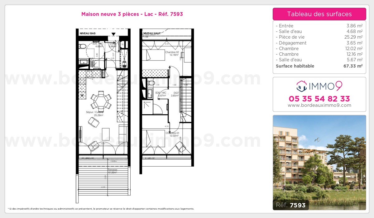 Plan et surfaces, Programme neuf Bordeaux : Lac Référence n° 7593