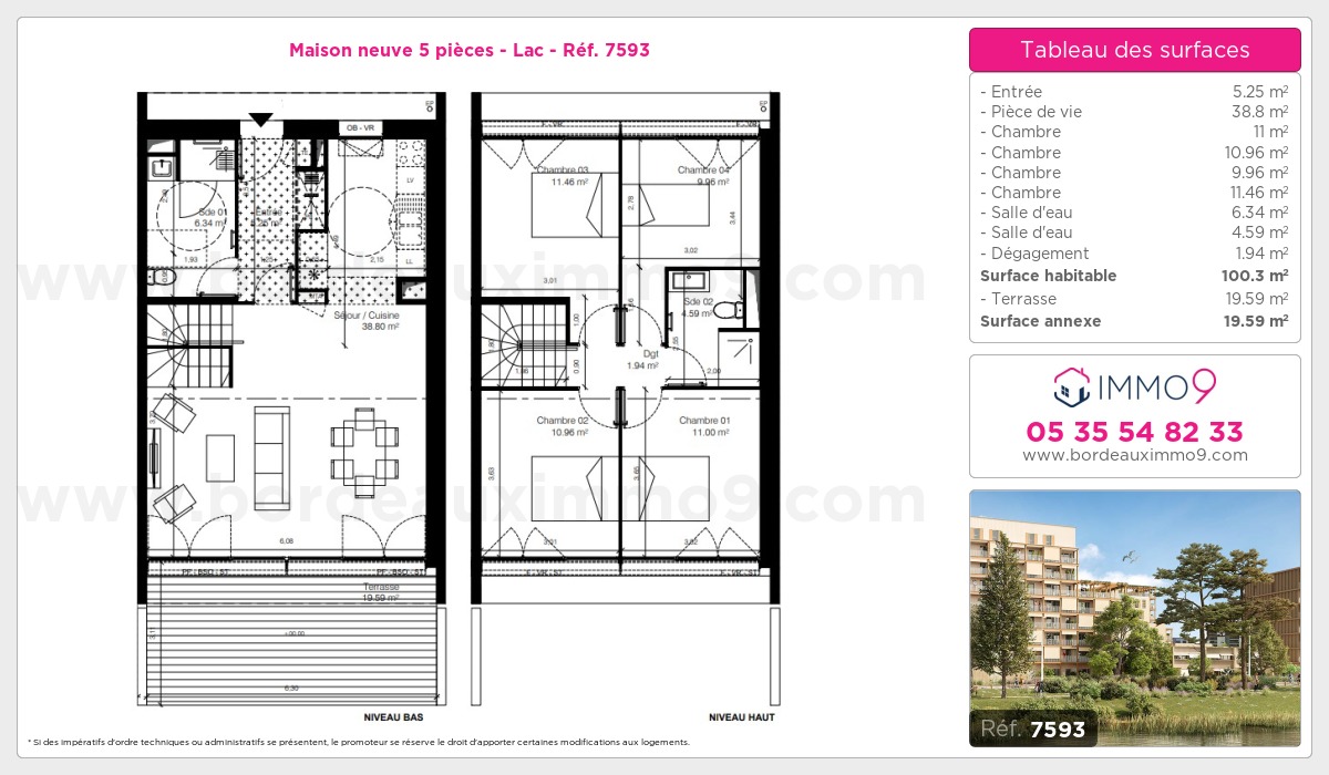 Plan et surfaces, Programme neuf Bordeaux : Lac Référence n° 7593