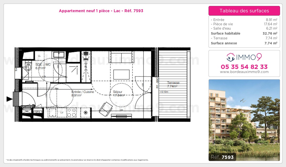Plan et surfaces, Programme neuf Bordeaux : Lac Référence n° 7593