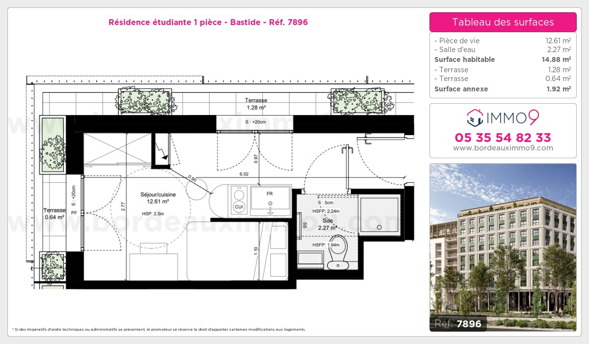 Plan et surfaces, Programme neuf Bordeaux : Bastide Référence n° 7896