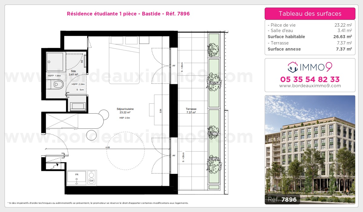 Plan et surfaces, Programme neuf Bordeaux : Bastide Référence n° 7896