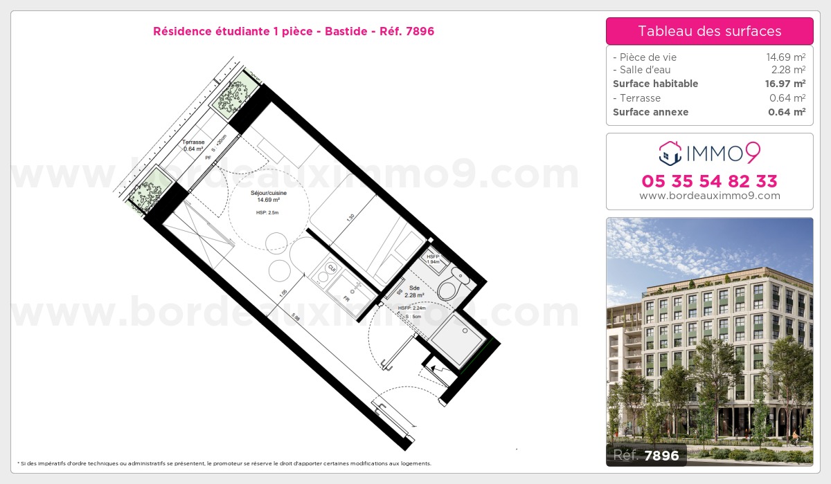 Plan et surfaces, Programme neuf Bordeaux : Bastide Référence n° 7896