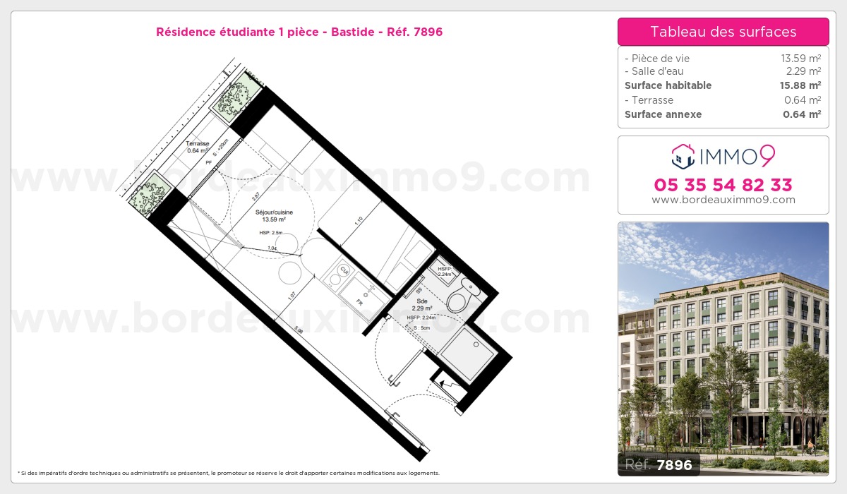 Plan et surfaces, Programme neuf Bordeaux : Bastide Référence n° 7896