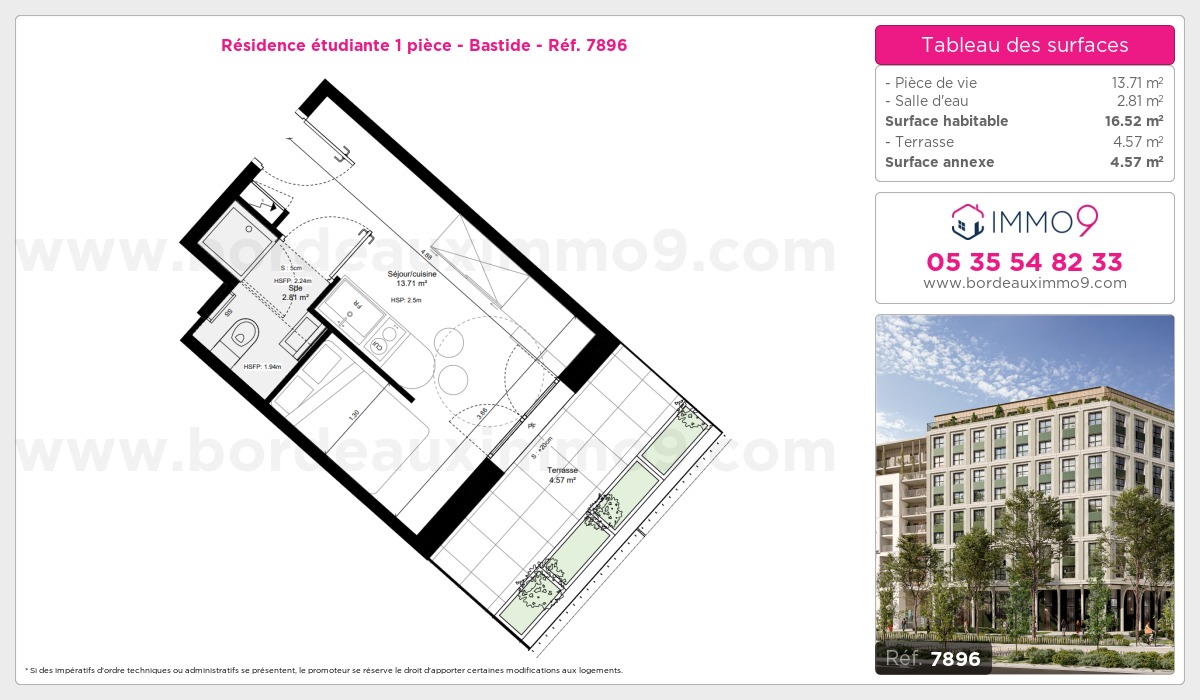 Plan et surfaces, Programme neuf Bordeaux : Bastide Référence n° 7896