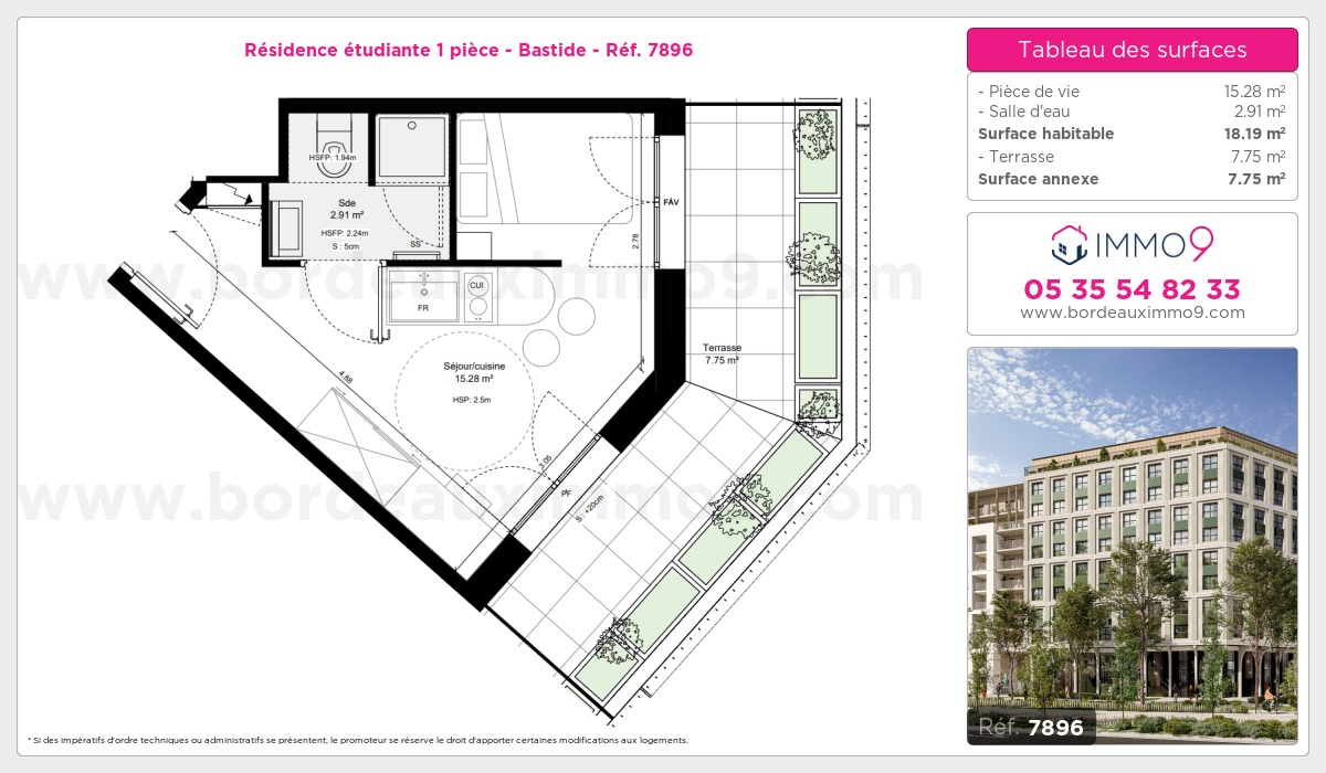 Plan et surfaces, Programme neuf Bordeaux : Bastide Référence n° 7896