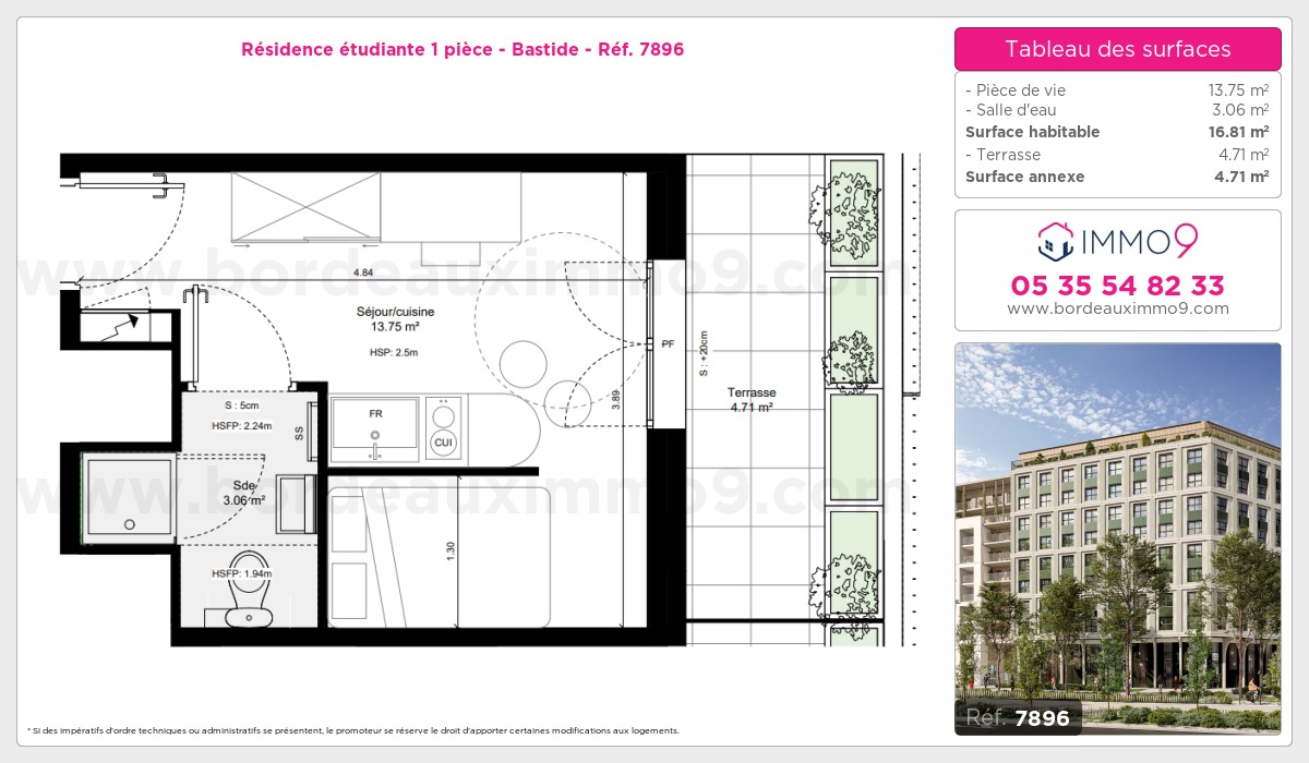 Plan et surfaces, Programme neuf Bordeaux : Bastide Référence n° 7896