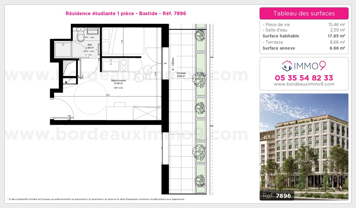 Plan et surfaces, Programme neuf Bordeaux : Bastide Référence n° 7896