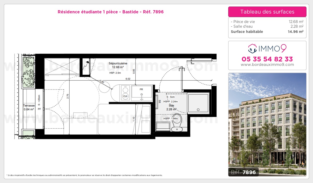 Plan et surfaces, Programme neuf Bordeaux : Bastide Référence n° 7896