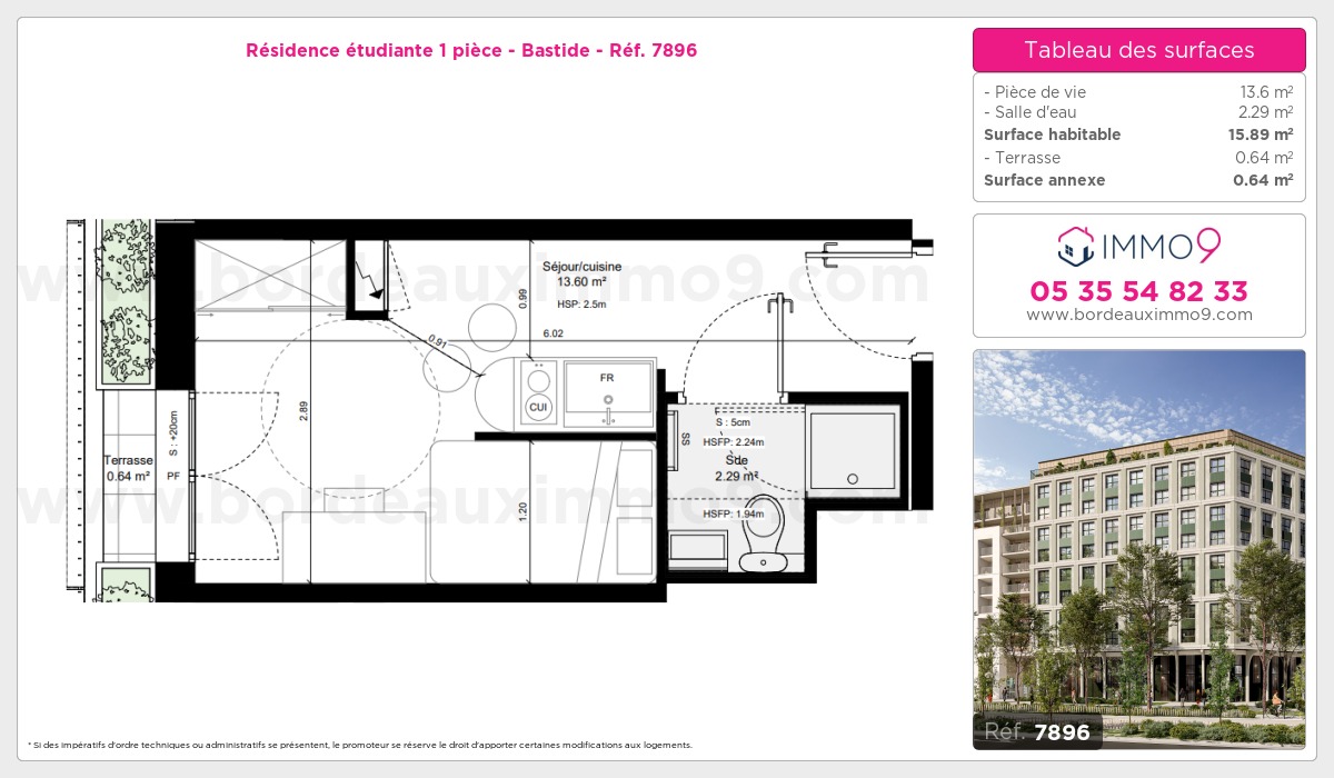 Plan et surfaces, Programme neuf Bordeaux : Bastide Référence n° 7896