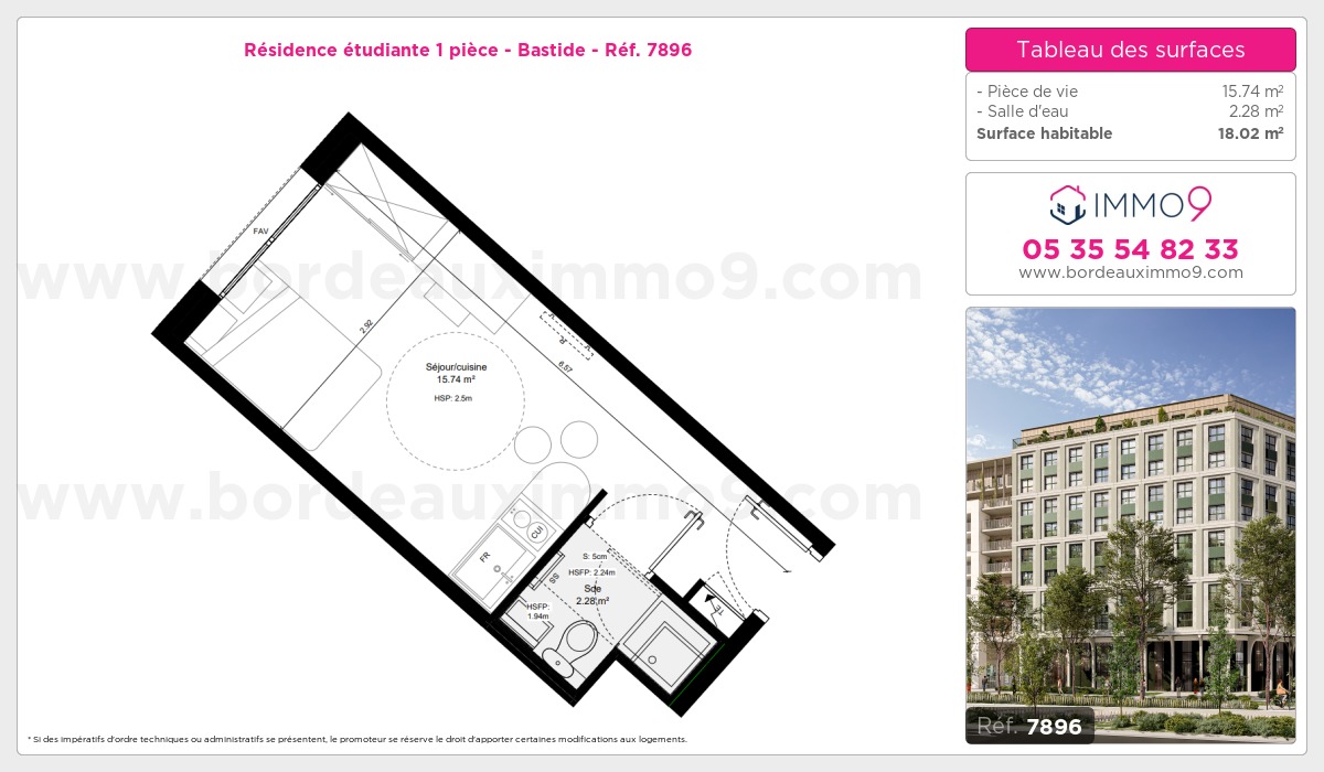 Plan et surfaces, Programme neuf Bordeaux : Bastide Référence n° 7896