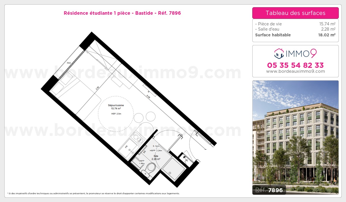 Plan et surfaces, Programme neuf Bordeaux : Bastide Référence n° 7896
