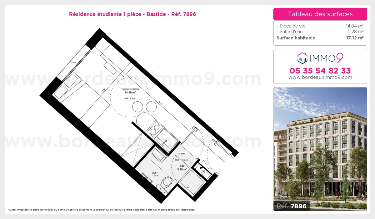 Plan et surfaces, Programme neuf Bordeaux : Bastide Référence n° 7896