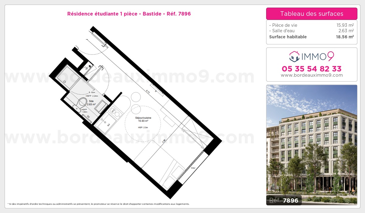 Plan et surfaces, Programme neuf Bordeaux : Bastide Référence n° 7896