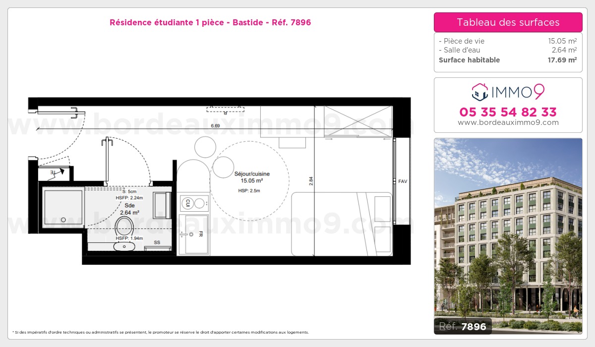 Plan et surfaces, Programme neuf Bordeaux : Bastide Référence n° 7896