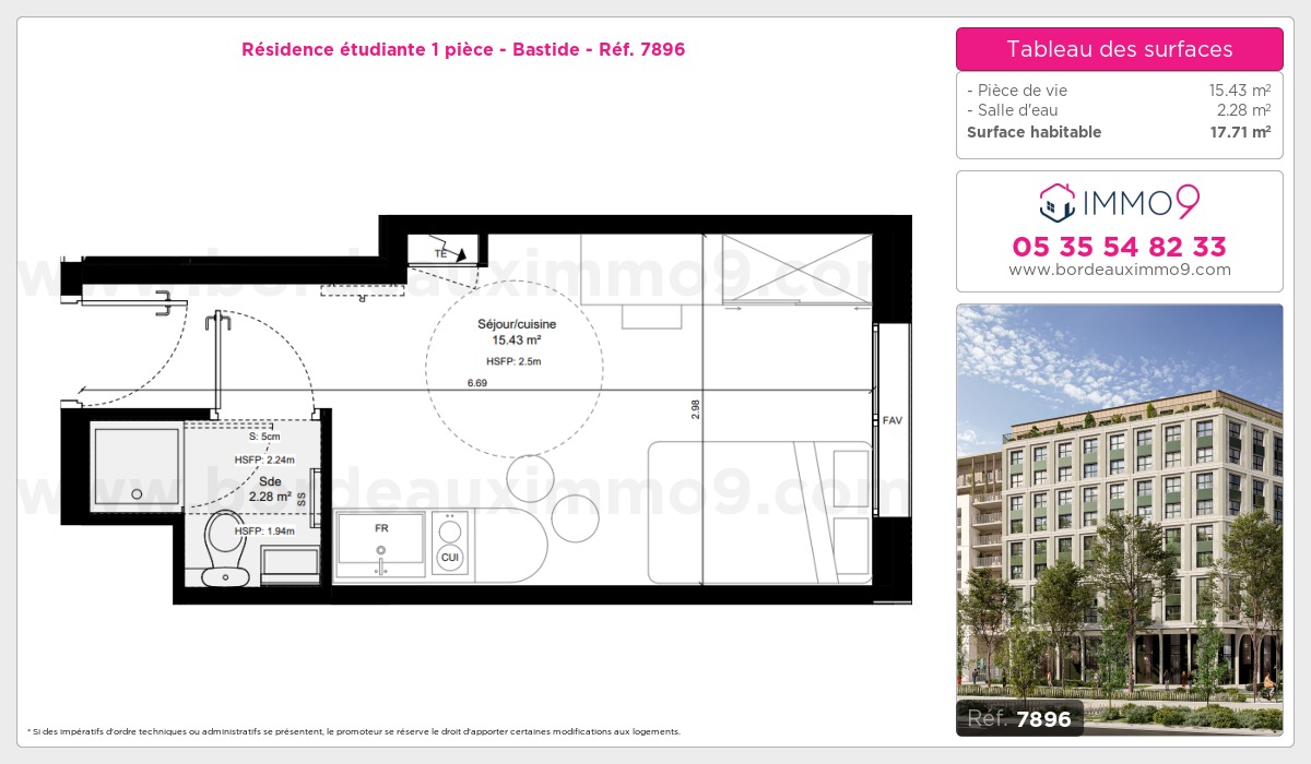 Plan et surfaces, Programme neuf Bordeaux : Bastide Référence n° 7896
