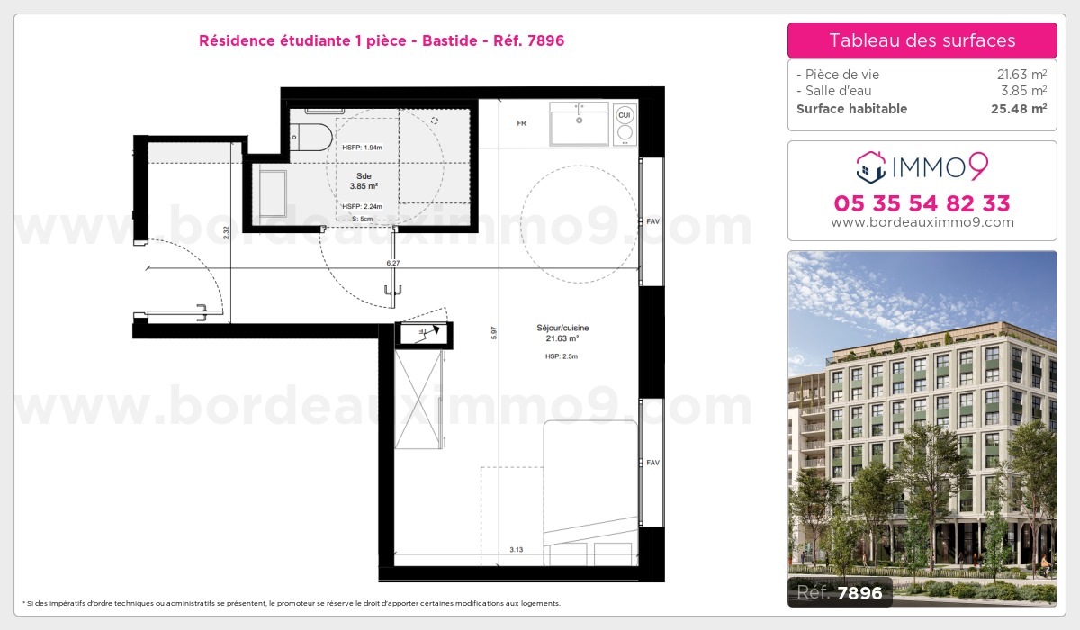 Plan et surfaces, Programme neuf Bordeaux : Bastide Référence n° 7896