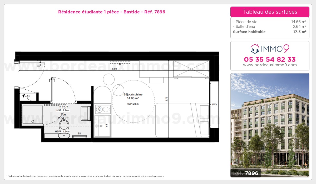 Plan et surfaces, Programme neuf Bordeaux : Bastide Référence n° 7896