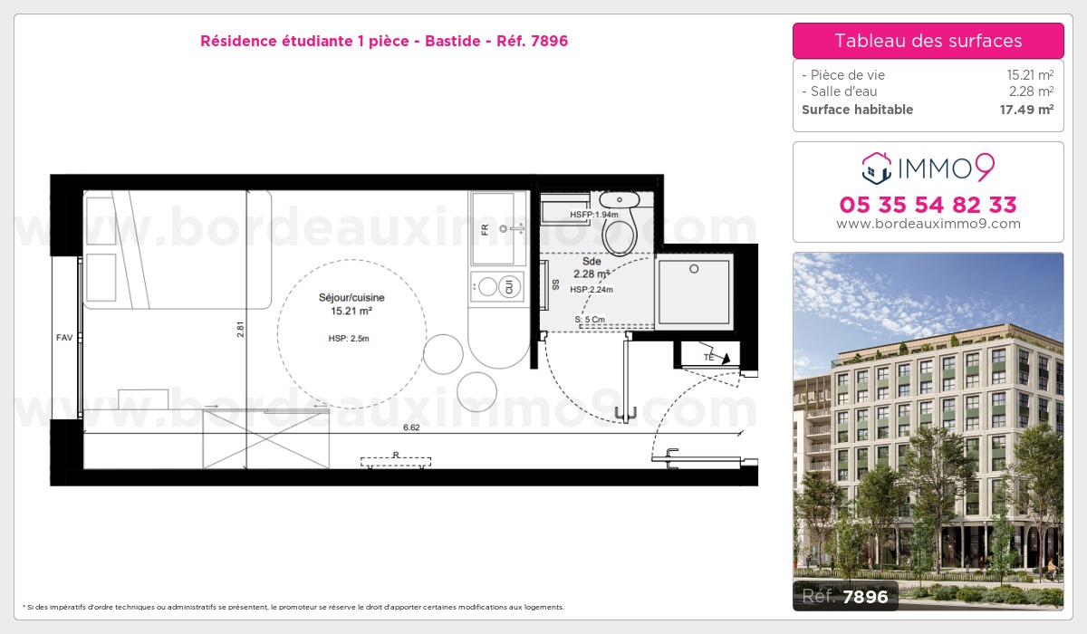 Plan et surfaces, Programme neuf Bordeaux : Bastide Référence n° 7896