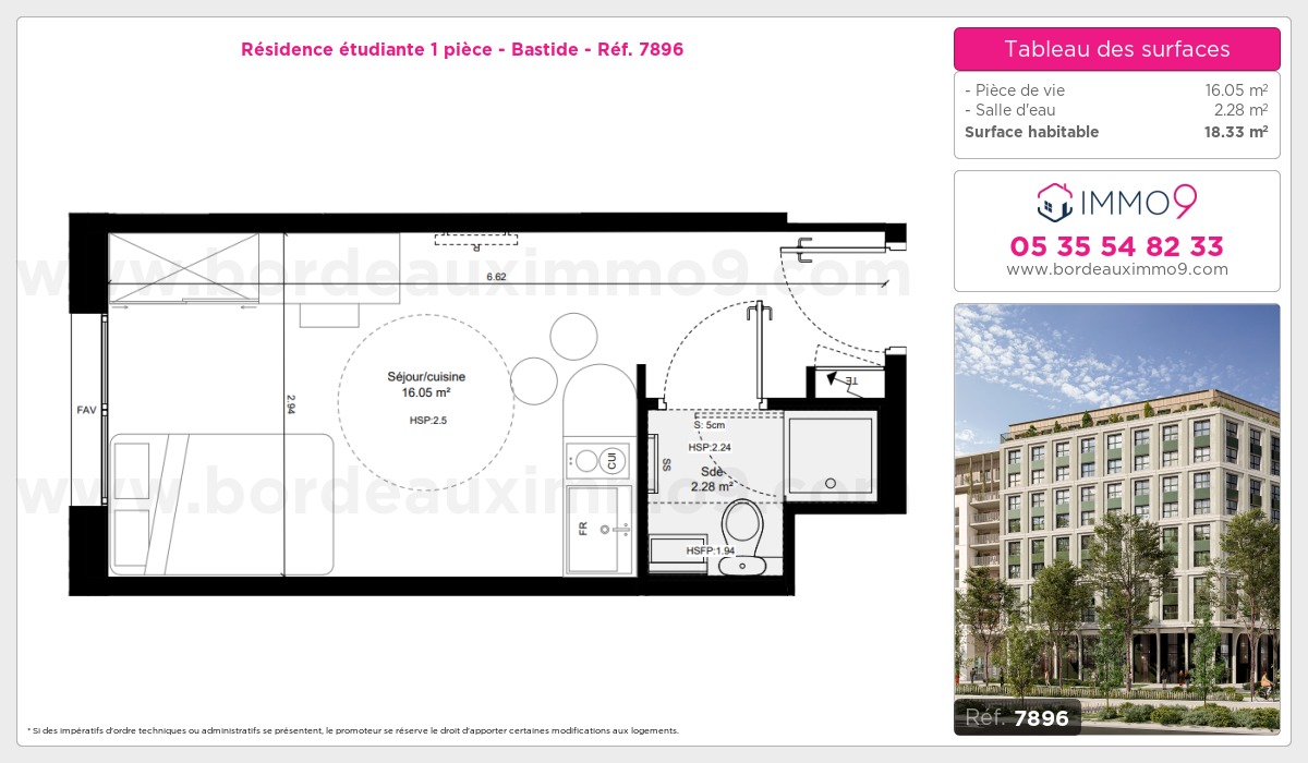 Plan et surfaces, Programme neuf Bordeaux : Bastide Référence n° 7896