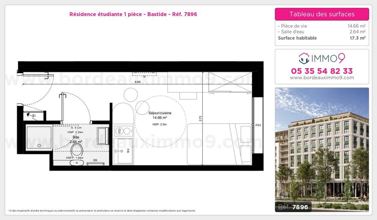 Plan et surfaces, Programme neuf Bordeaux : Bastide Référence n° 7896