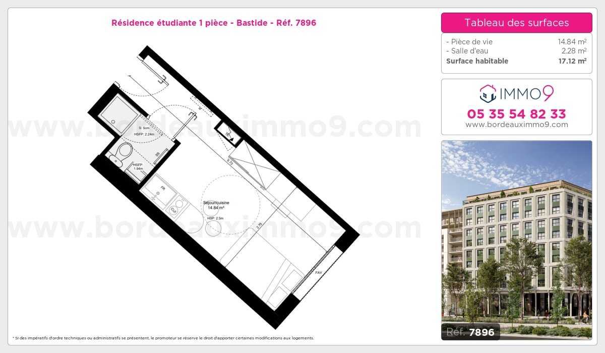Plan et surfaces, Programme neuf Bordeaux : Bastide Référence n° 7896