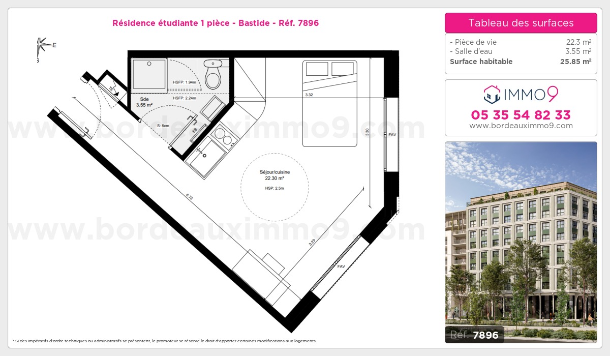 Plan et surfaces, Programme neuf Bordeaux : Bastide Référence n° 7896