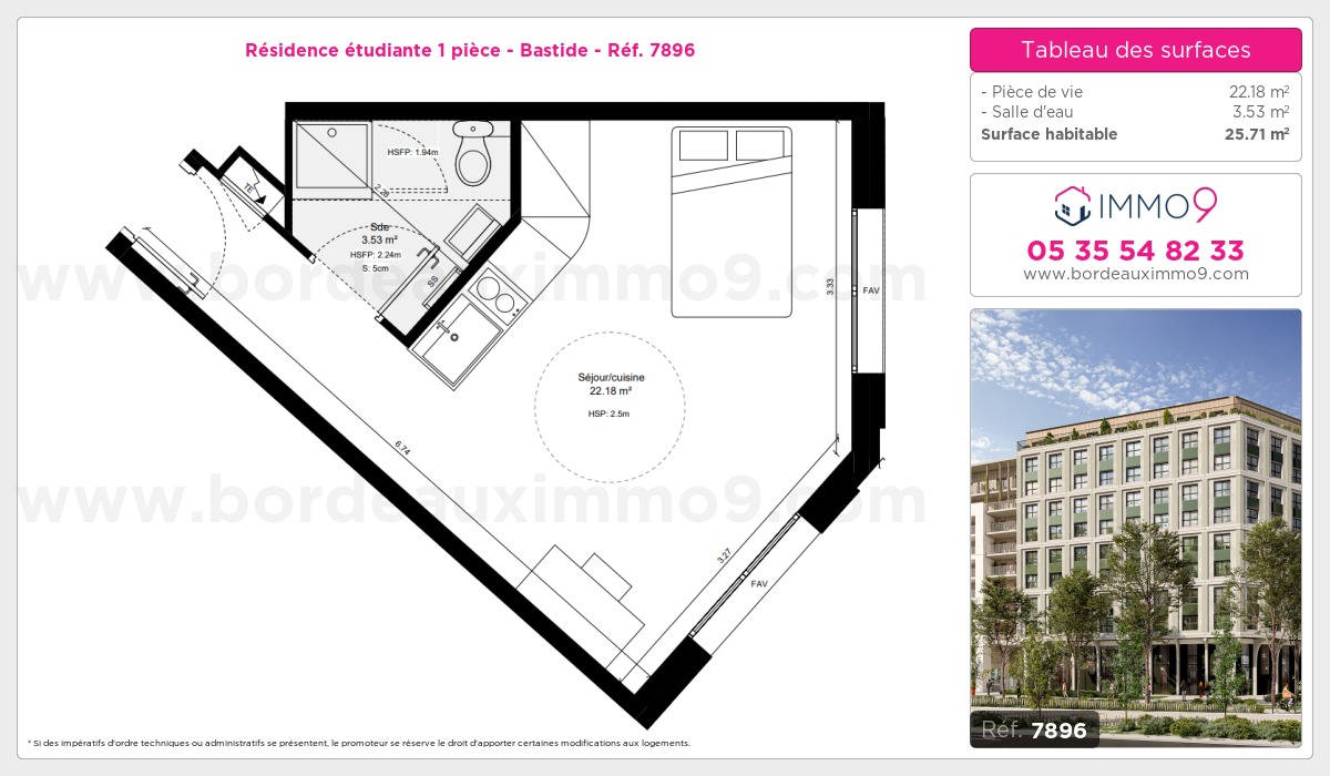Plan et surfaces, Programme neuf Bordeaux : Bastide Référence n° 7896
