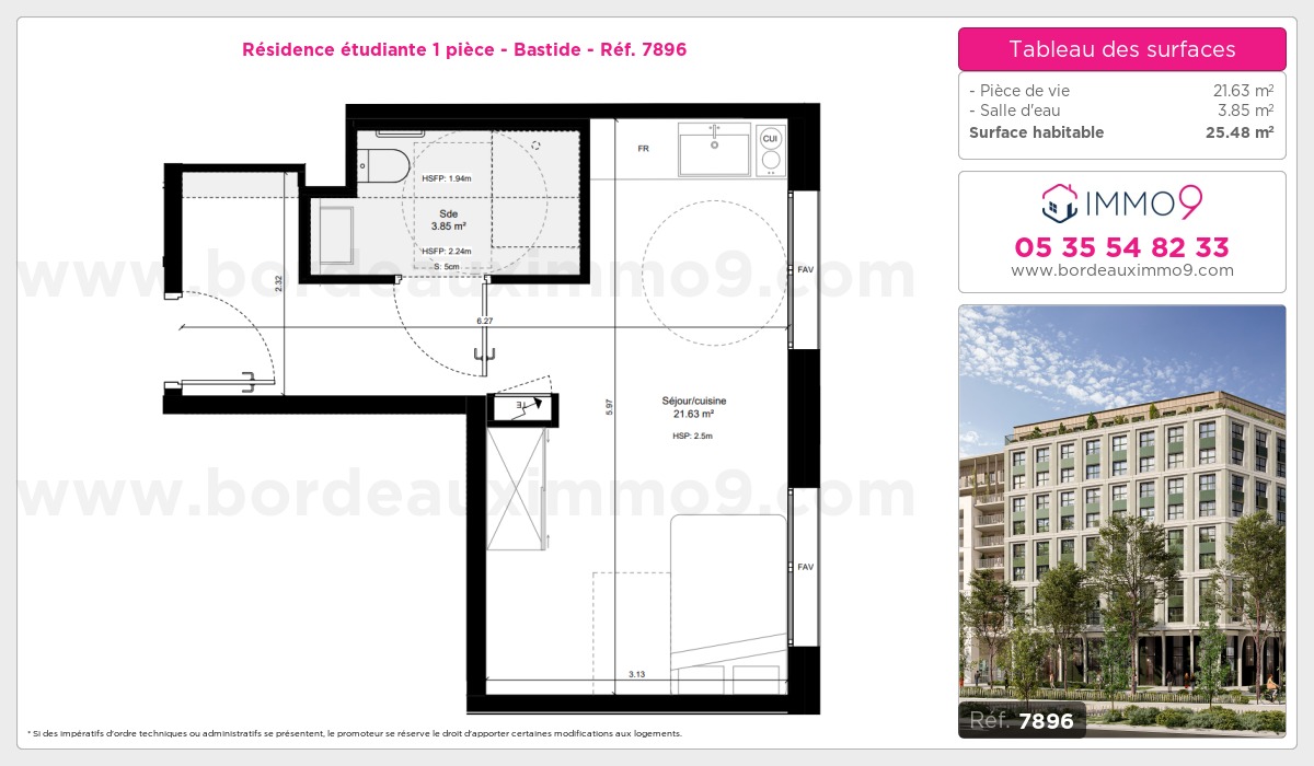 Plan et surfaces, Programme neuf Bordeaux : Bastide Référence n° 7896