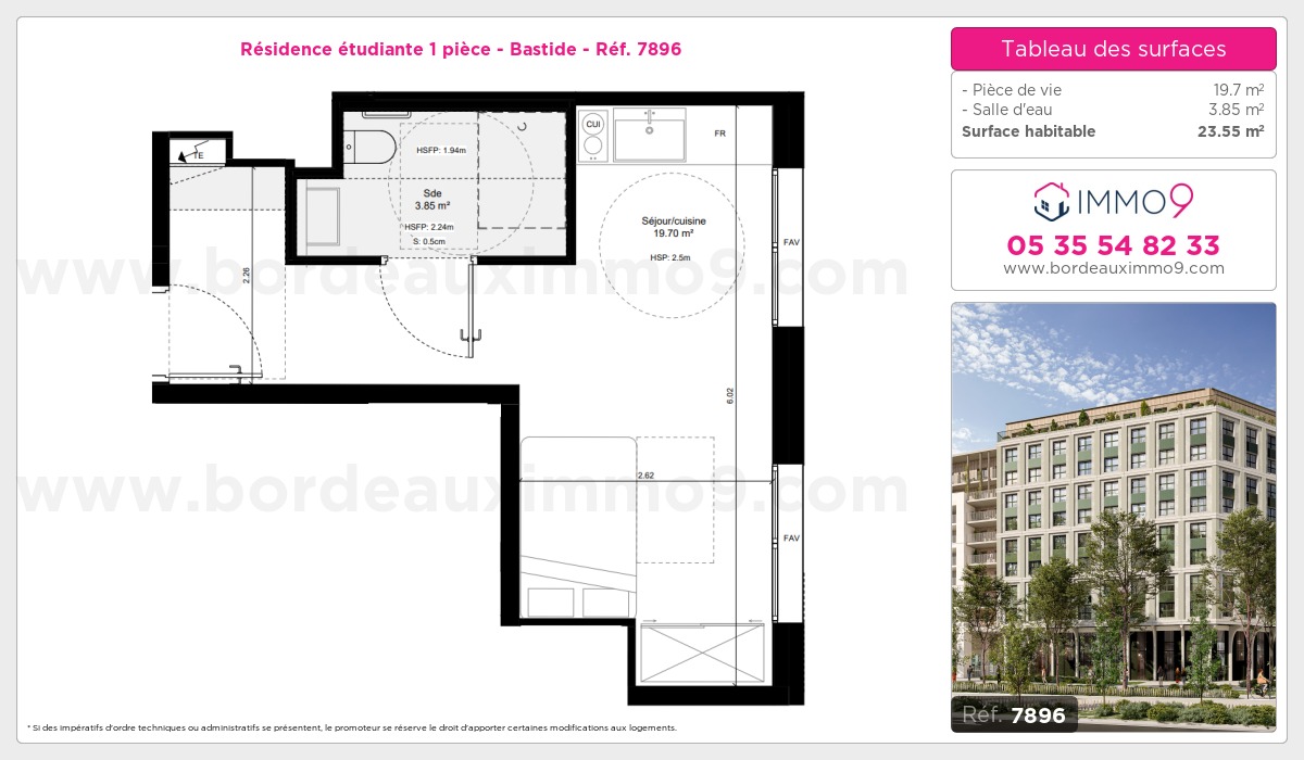 Plan et surfaces, Programme neuf Bordeaux : Bastide Référence n° 7896