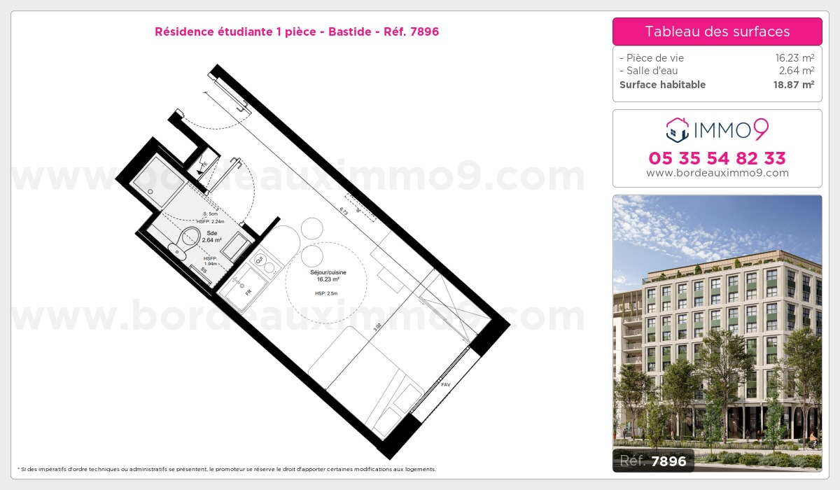 Plan et surfaces, Programme neuf Bordeaux : Bastide Référence n° 7896