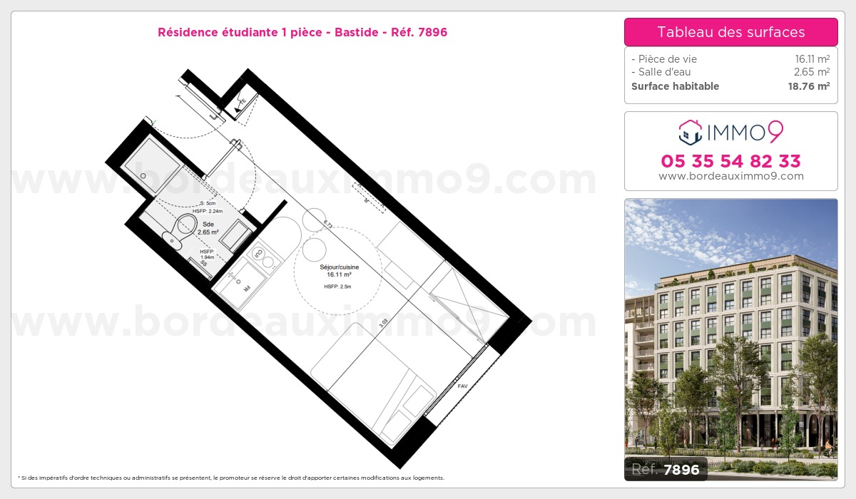 Plan et surfaces, Programme neuf Bordeaux : Bastide Référence n° 7896