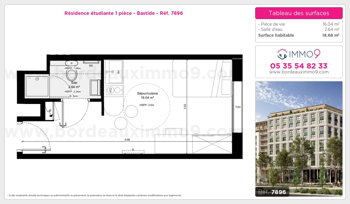Plan et surfaces, Programme neuf Bordeaux : Bastide Référence n° 7896