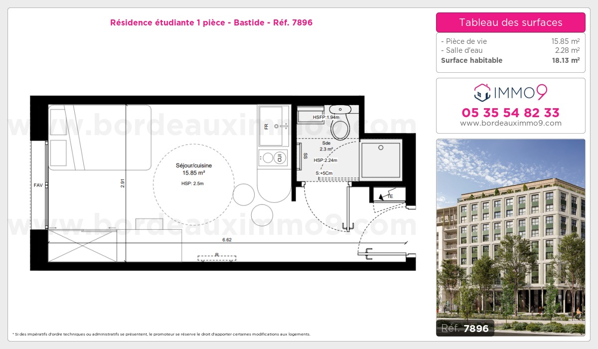 Plan et surfaces, Programme neuf Bordeaux : Bastide Référence n° 7896