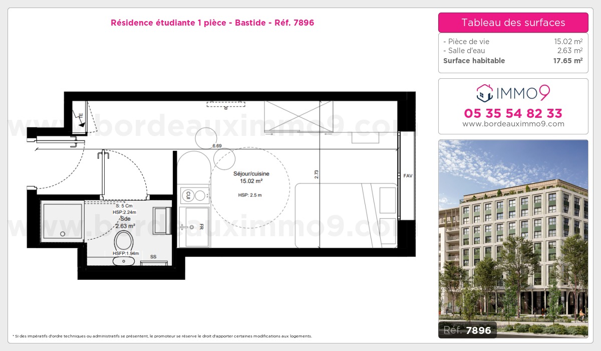 Plan et surfaces, Programme neuf Bordeaux : Bastide Référence n° 7896
