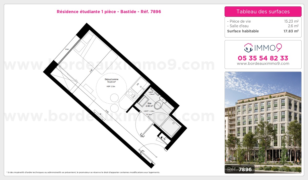 Plan et surfaces, Programme neuf Bordeaux : Bastide Référence n° 7896