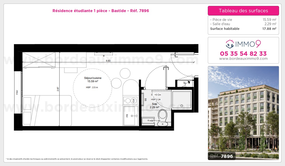 Plan et surfaces, Programme neuf Bordeaux : Bastide Référence n° 7896