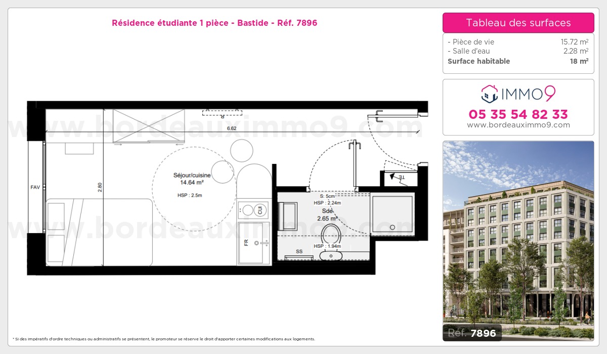 Plan et surfaces, Programme neuf Bordeaux : Bastide Référence n° 7896