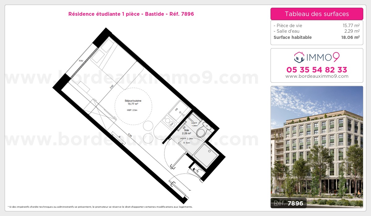 Plan et surfaces, Programme neuf Bordeaux : Bastide Référence n° 7896