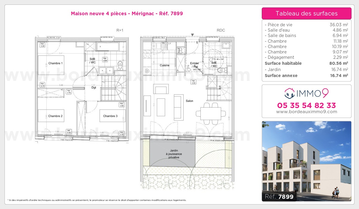 Plan et surfaces, Programme neuf Mérignac Référence n° 7899