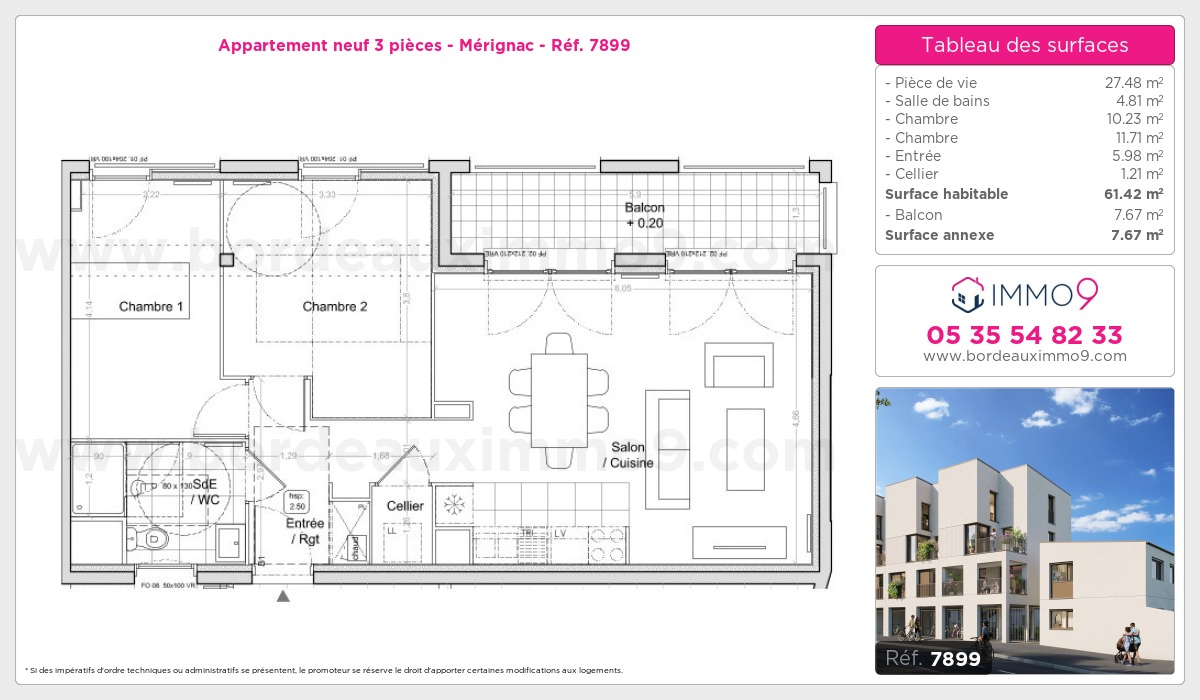 Plan et surfaces, Programme neuf Mérignac Référence n° 7899