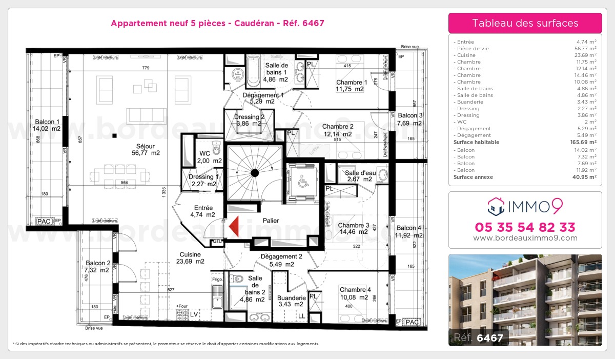 Plan et surfaces, Programme neuf Bordeaux : Caudéran Référence n° 6467