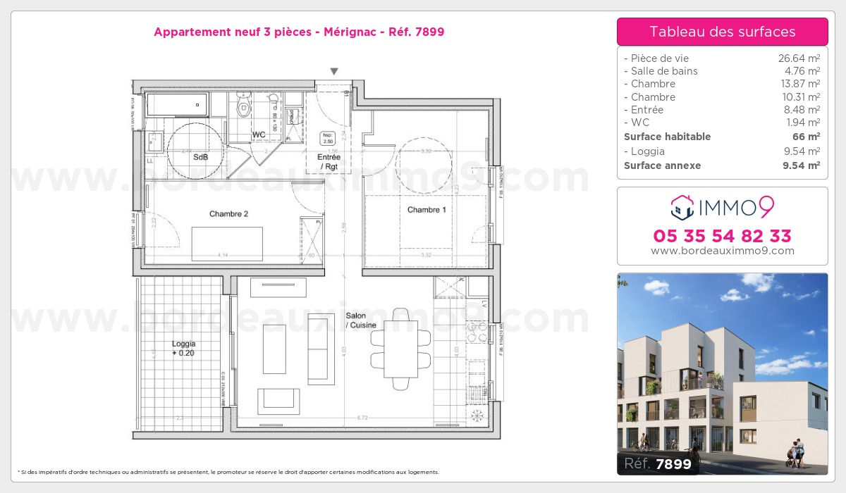 Plan et surfaces, Programme neuf Mérignac Référence n° 7899