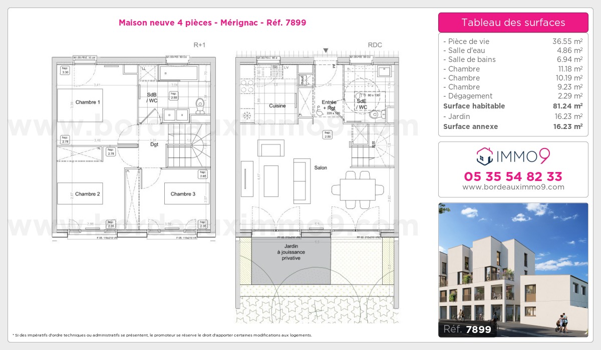 Plan et surfaces, Programme neuf Mérignac Référence n° 7899