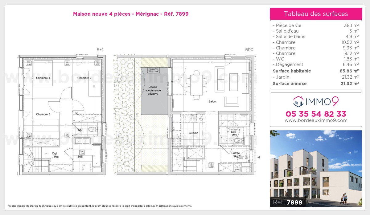 Plan et surfaces, Programme neuf Mérignac Référence n° 7899